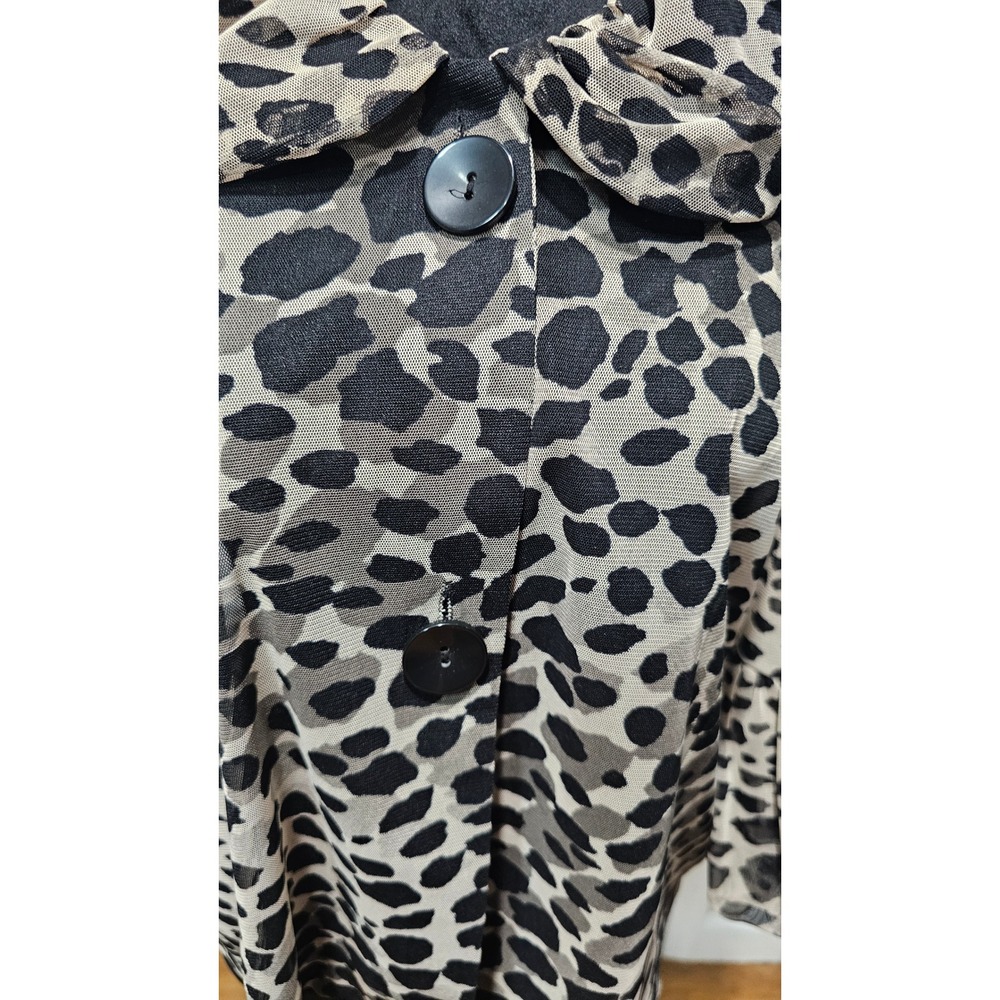 Damee Blouse Top Women Large Gray Leopard Mesh Ruffle Collar‎ Balloon Hem Sleeve - Picture 10 of 10